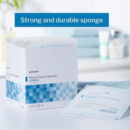 McKesson Sterile Woven Gauze Sponges - 8-Ply, 100% Cotton, 4" x 4", 50 Packs (100 Total)