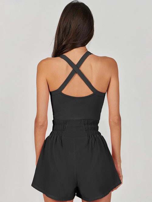 ANRABESS Women's Mini Tennis Dress - Sleeveless One-Piece Workout Romper with Shorts | Summer Athletic Outfit