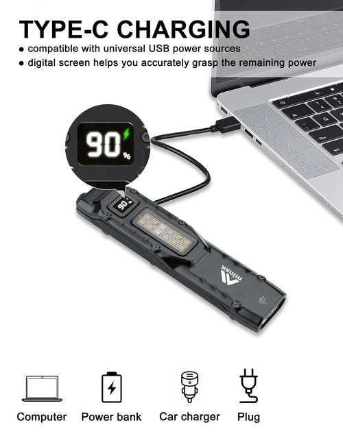 Minsk EDC Tactical Flashlight, 1500 High Lumens Rechargeable LED Flashlight, Compact 9 Modes, USB-C Rechargeable Digital Display, Pocket Flashlight for Home, Camping, Hiking, Emergency, Outdoor