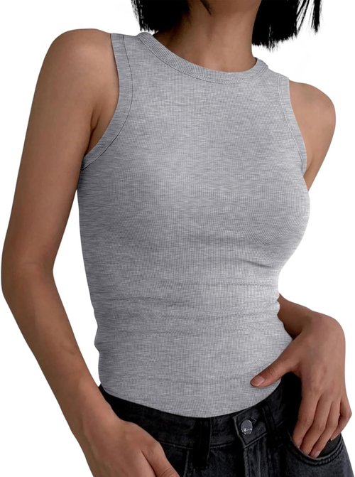 ANRABESS Women's Sleeveless High Neck Tank Top - Casual Slim Fit Ribbed Design for Summer