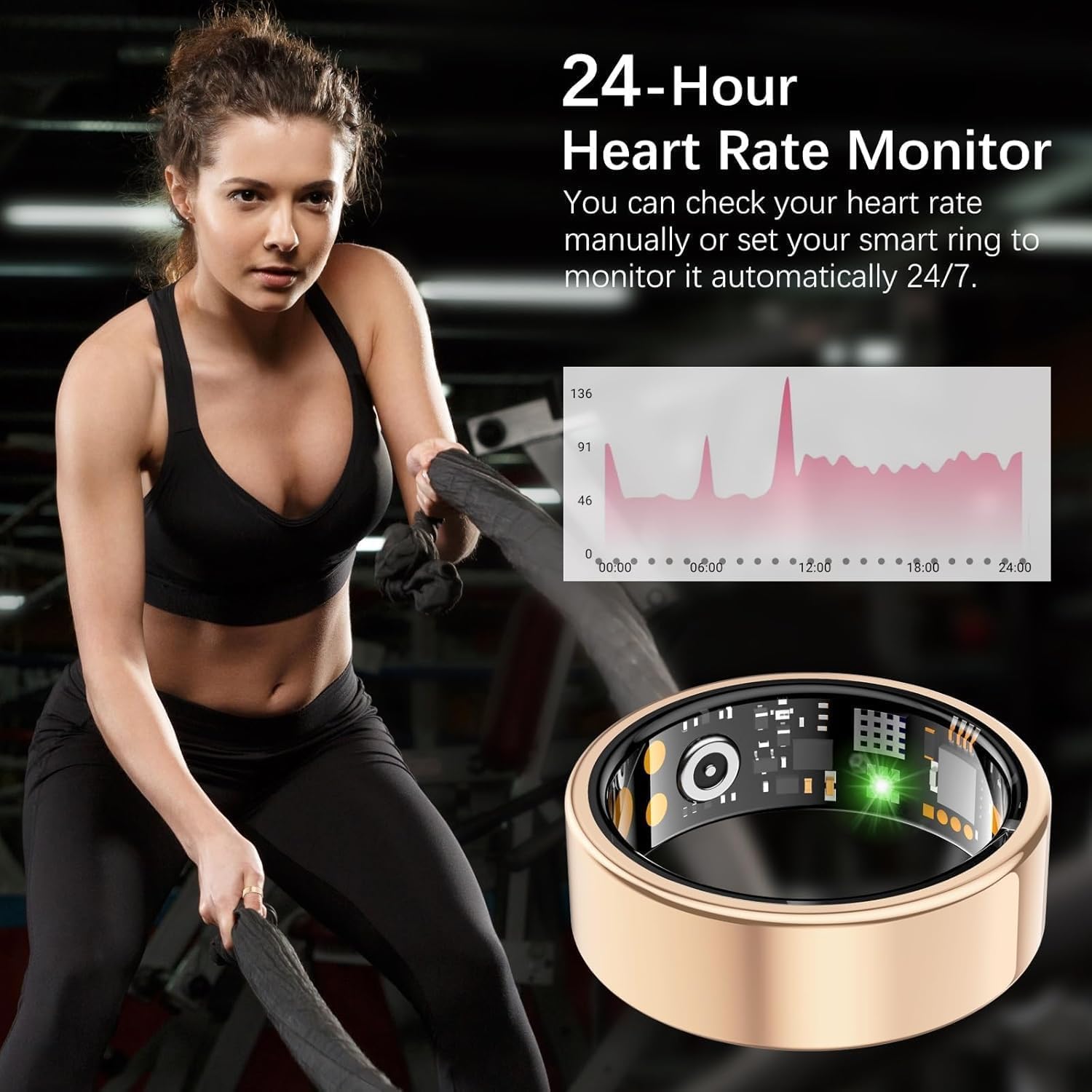 Skiennix Smart Ring - Health Tracker with Heart Rate, Blood Oxygen & Sleep Monitor | IP68 Waterproof, Rose Gold, Size 9