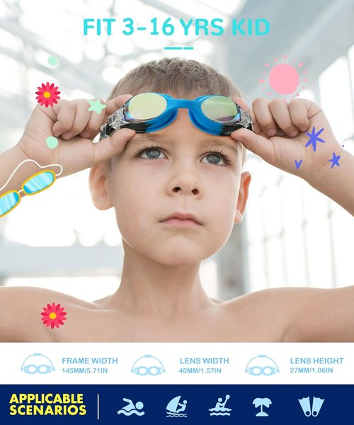 NSSIW Kids Swim Goggles - Anti-Fog, No Leak Design | 2 Pack for Ages 3-16