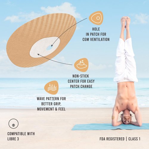 Not Just A Patch Freestyle Libre 3 Plus Sensor Covers (20 Pack) – Breathable, Sweatproof & Secure Hold – Precision-Cut Hole for Ventilation, Enhanced Adhesion & Gentle Support – 10-14 Day Wear - Beige