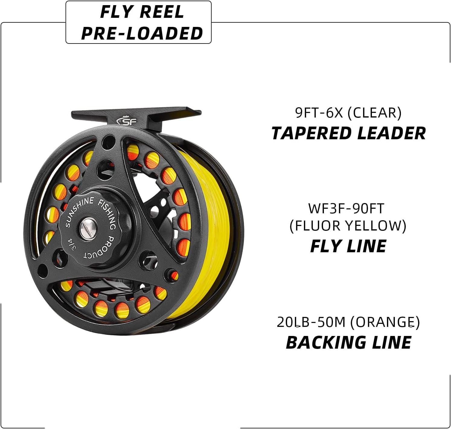 SF SF-001 Large Arbor Fly Fishing Reel with Aluminum Alloy Body 3/4wt 5/6wt 7/8wt Die Cast Pre-Loaded Fly Reel with Line Combo for Trout Bass Carp Pike Panfish