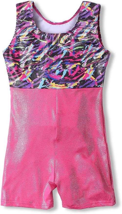HOZIY Gymnastics Leotards for Girls - Snowflake Ribbon Design in Blue, Purple & Hot Pink Sparkle
