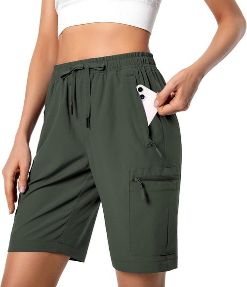 Hugut Women's Lightweight Hiking Cargo Shorts - Quick Dry, Water Resistant with Zipper Pockets | Perfect for Camping & Travel