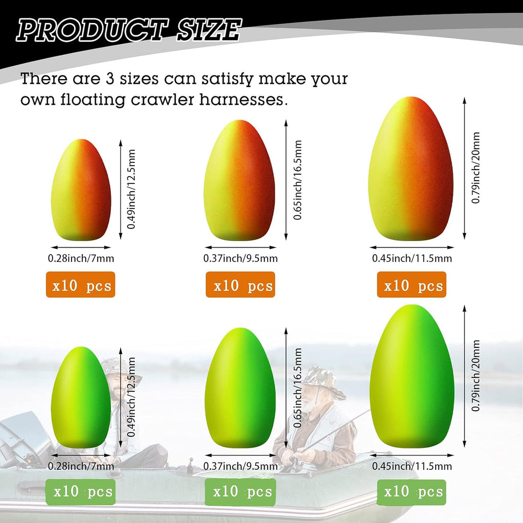 Skylety Foam Floats - 60 Pieces Bullet Snell Indicators for Trout, Catfish & Walleye Fishing