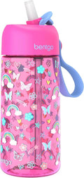 Bentgo Kids Water Bottle - Leak-Proof, Durable Tritan BPA-Free 15 oz Cup for Ages 3+ | Bite & Sip Spout, Dishwasher Safe (Rainbows & Butterflies)