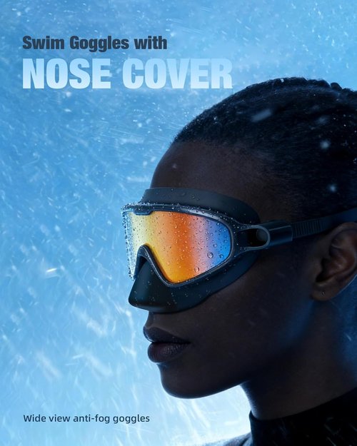 Aegend Swim Goggles - Anti-Fog, UV Protection, No-Leak Design | 2 Pack with Nose Cover for Adults