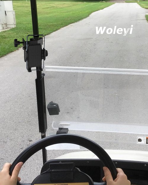 woleyi Golf Cart Phone Holder Clip- [Wider Clamp & Metal Arm] 360° Adjustable Phone Mount for EZGO/Club Car/Yamaha, Compatible with iPhone Air 17 Pro Max 16 15 14 13 12 Plus, S25, 4.7 to 7" Smartphone