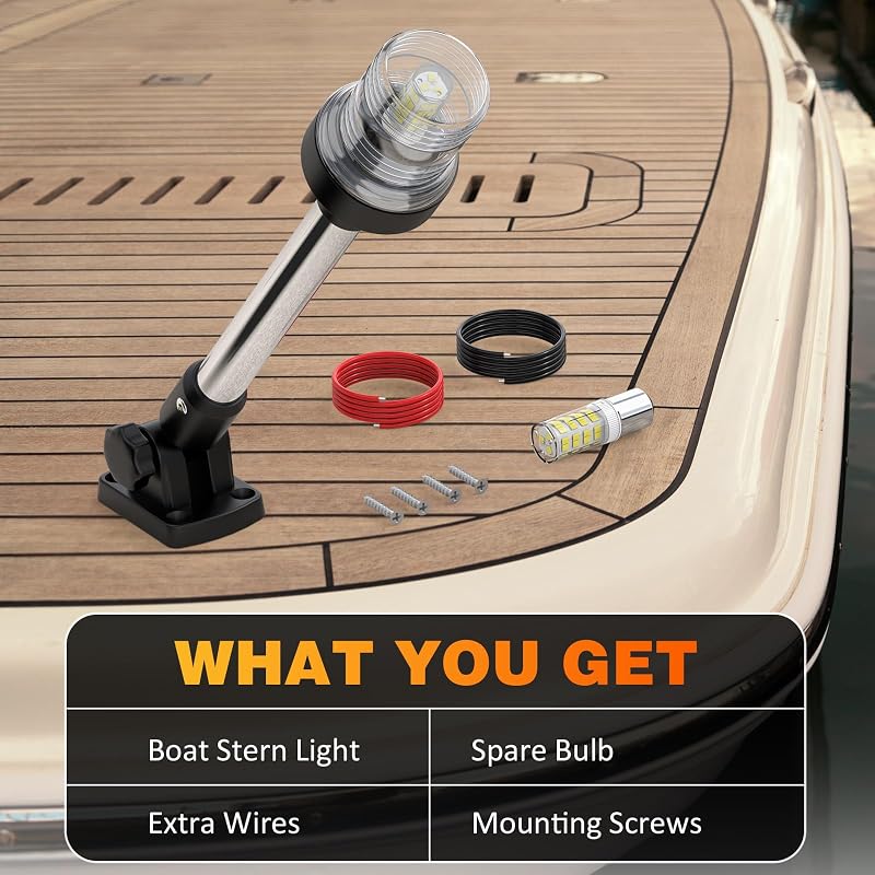 18 Inches LED Boat Anchor Light – 3NM 360° White Navigation Light, IP67 Waterproof, Fold-Down Rear Stern Light for Pontoon Boats (12-24V) - Variation: 18 Inches