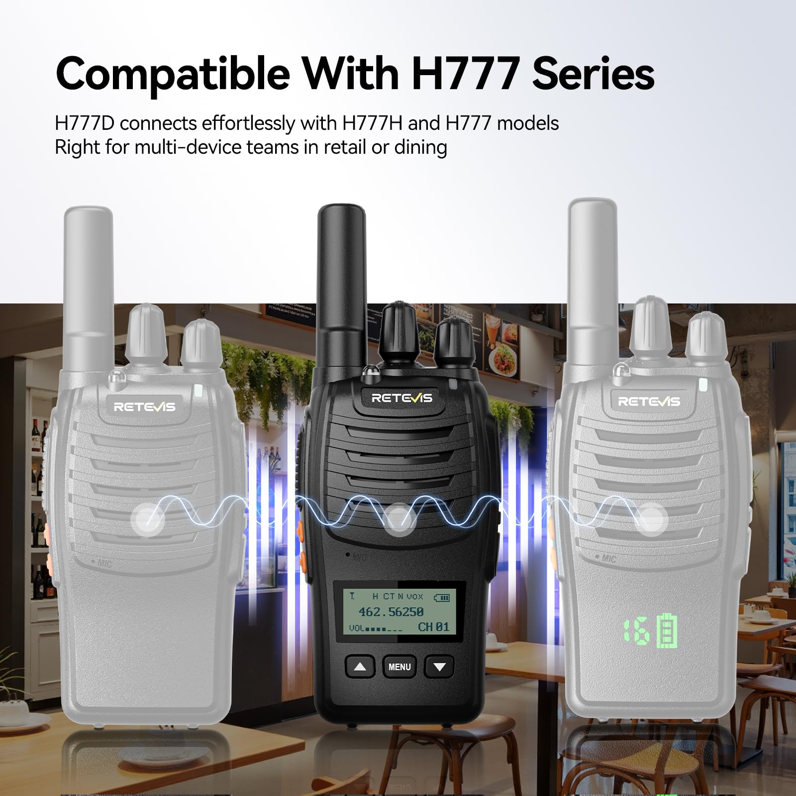 Retevis H777D 2 Way Radio with LCD Display, 2 Pcs, NOAA, USB-C Charging, VOX, Handheld Rechargeable Walkie Talkies, Durable Two Way Radios Long Range for Hunting Camping Off-Road