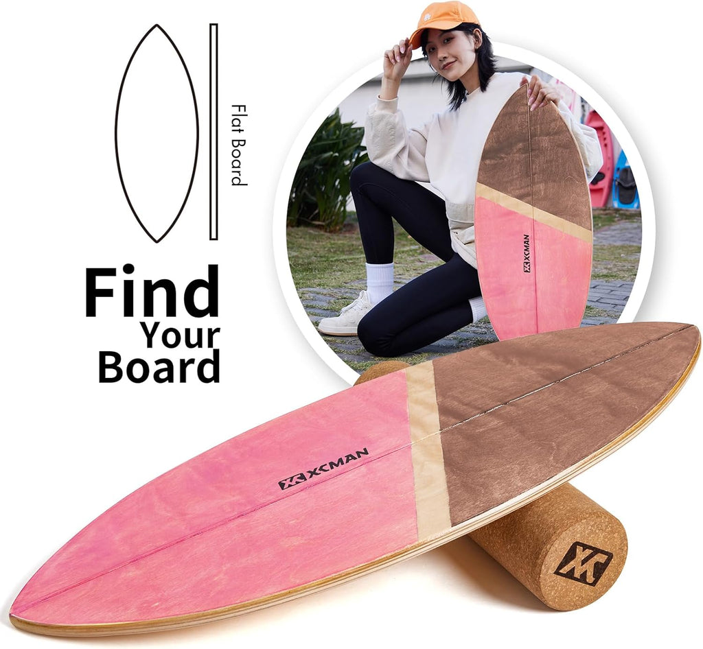 XCMAN Balance Board Trainer - Wooden Surf & Stability Trainer with Non-Slip Surface | Ideal for All Ages