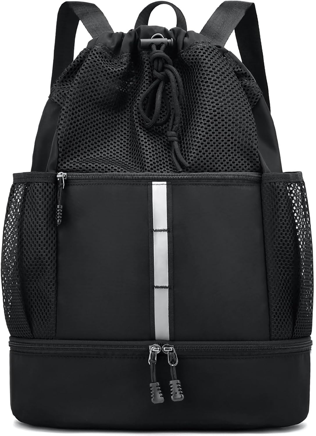 PinCute Drawstring Gym Bag - Lightweight Mesh Sports Backpack with Wet Pocket & Shoe Compartment