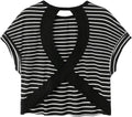 WDIRARA Women's Workout T-Shirt - Stripe Open Back Design | Short Sleeve Criss Cross Tee