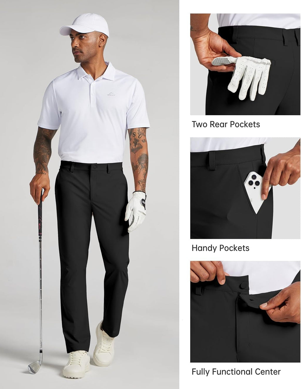 Willit Men's Golf Pants - Stretchy & Comfy Dress Pants | Lightweight Casual Slacks with Pockets (28''-34'')