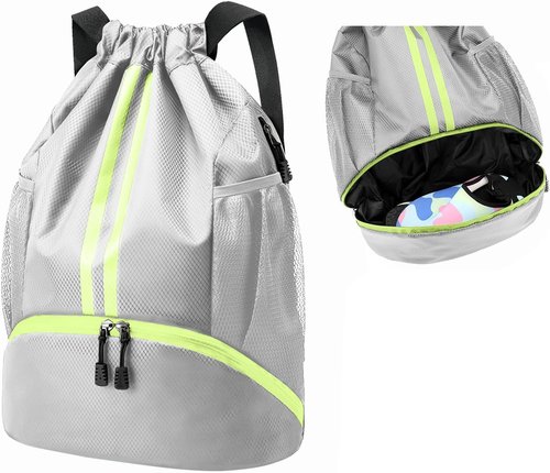 Hoedia Sports Drawstring Backpack - Versatile Swim & Gym Bag with Shoe Compartment & Waterproof Pocket