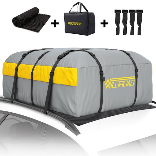 WILDROAD Car Roof Bag Rooftop Cargo Carrier, 21 Cubic Feet Waterproof Roof Luggage Cargo Carrier Bag with Anti-Slip Mat for All Cars Vehicles SUV with/Without Rack (21 Cubic Feet)