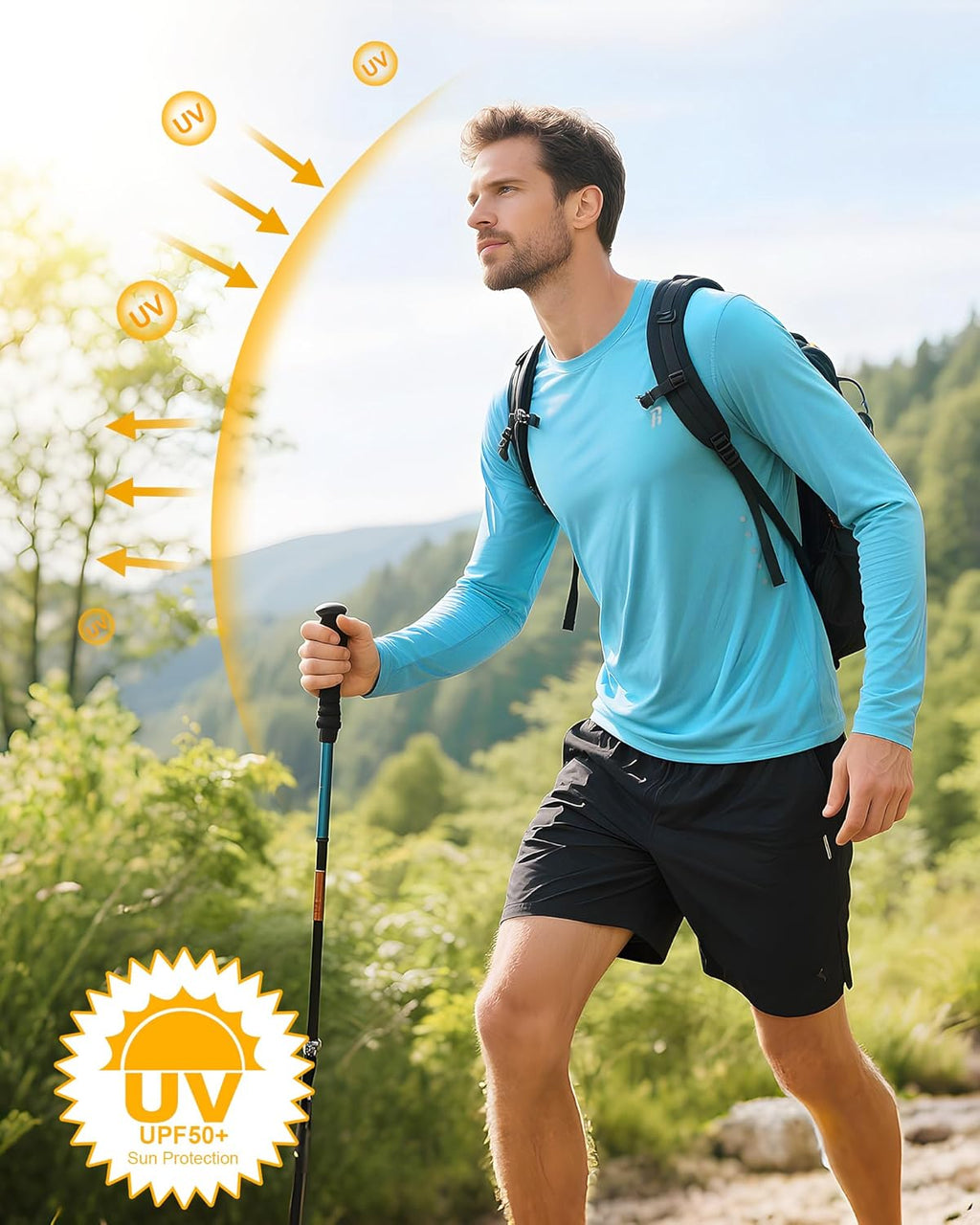 Runhit Men's UPF 50+ Sun Protection Shirt - Long Sleeve UV Swim & Fishing Rash Guard | Quick Dry, Lightweight