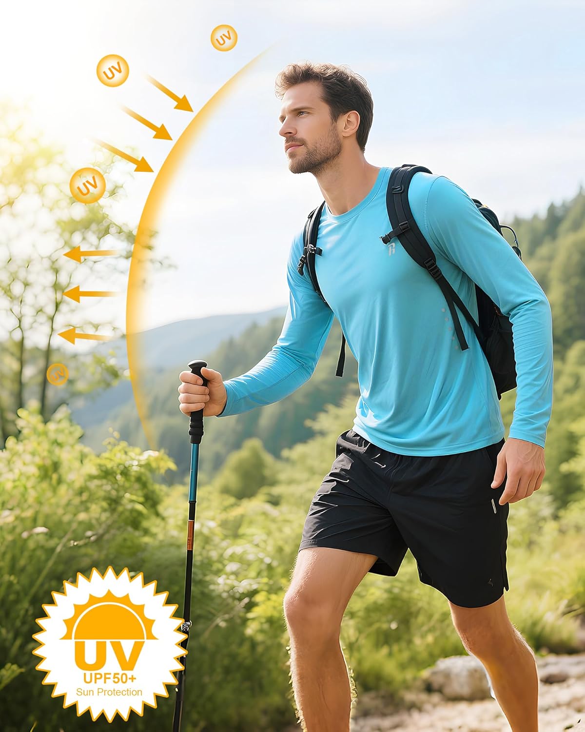 Runhit Men's UPF 50+ Sun Protection Shirt - Long Sleeve UV Swim & Fishing Rash Guard | Quick Dry, Lightweight