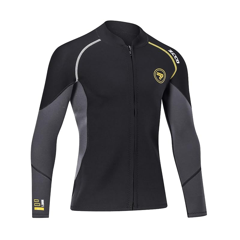 1.5mm Neoprene Wetsuit Top for Men & Women - Front Zip Long Sleeve Jacket (1.5MM-Black+X-Large)