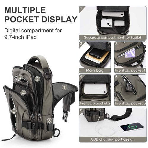 SEAFEW Mini Sling Bag for Men Women - Lightweight Crossbody Backpack, Multipurpose Shoulder Bag, Small Compact Chest Daypack for Travel Hiking Gym Sport Khaki