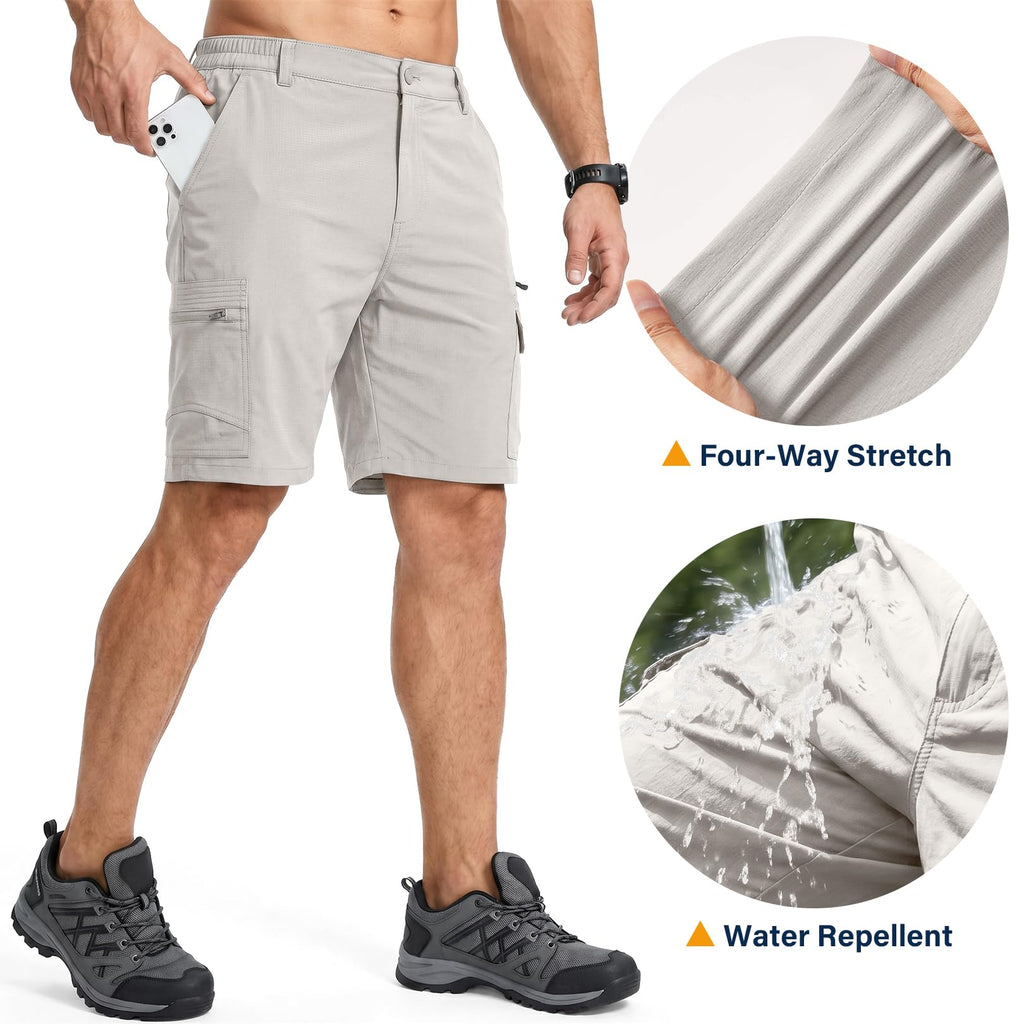 Jessie Kidden Mens Outdoor Casual Expandable Waist Lightweight Water Resistant Quick Dry Fishing Hiking Shorts (6222 Beige Apricot 34)