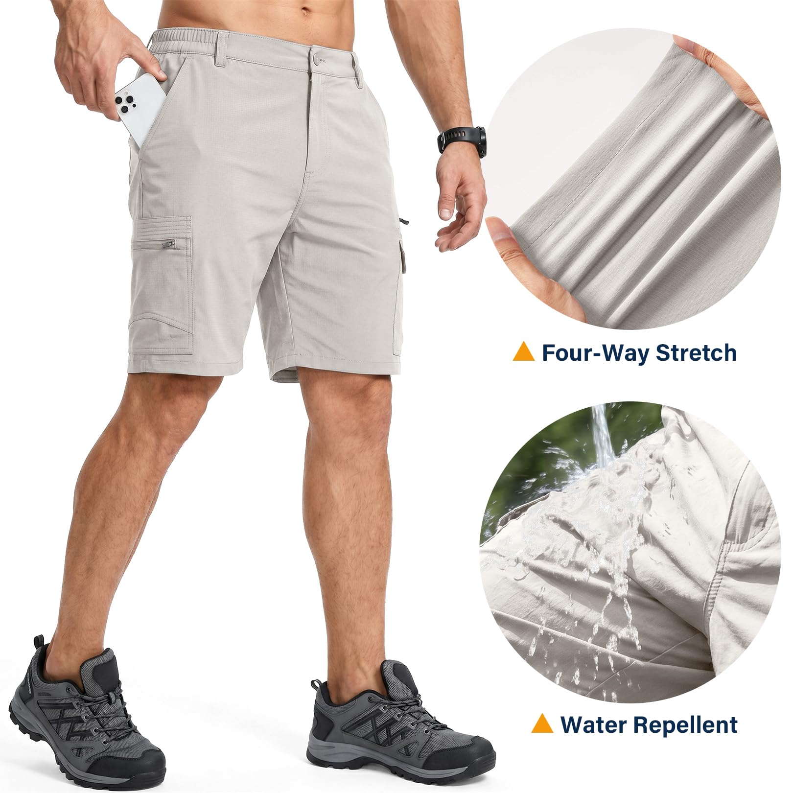 Jessie Kidden Mens Outdoor Casual Expandable Waist Lightweight Water Resistant Quick Dry Fishing Hiking Shorts (6222 Beige Apricot 34)