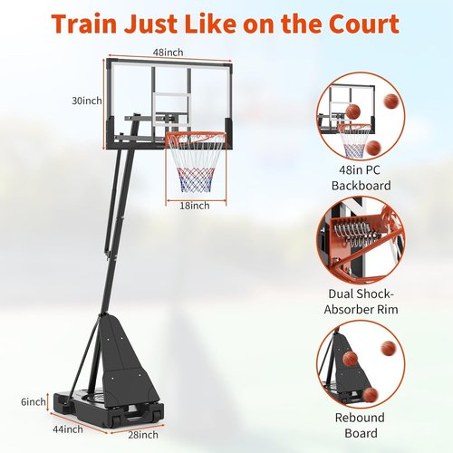 **Skiennix Portable Basketball Hoop - 48 Inch Shatterproof Backboard - Height Adjustable 4.9-10FT with Wheels**