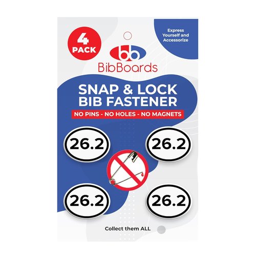bibSNAPS Race Bib Clips - Safety Lock Fasteners - Secures Running, Marathon, Cycling, and Event Numbers, Non Magnetic, Easy to Use, Soft & Reusable, Replacement for Pins & Magnets - 26.2