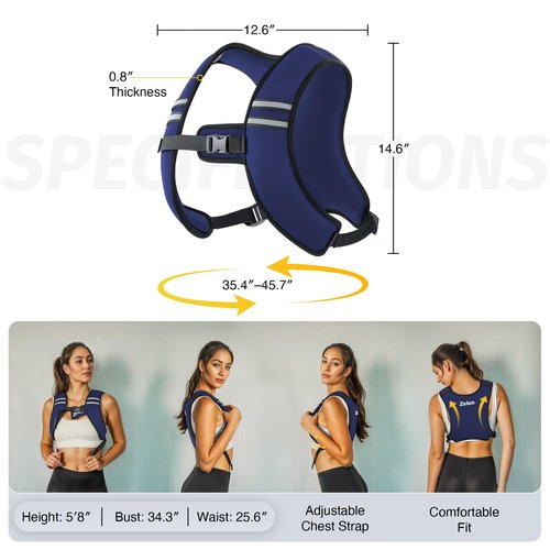 ZELUS Weighted Vest, Washable Z-Fit Soft Iron Weighted Vest for Women and Men, 5/10/15 lb Weight Vest with Reflective Strips & Adjustable Straps, Ultra Thin Weight Vest for Gym Strength Training (15lb) Deep Blue