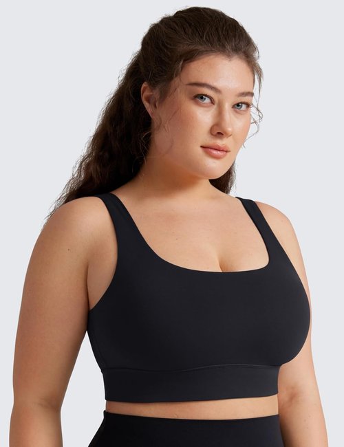 CRZ YOGA Butterluxe U Back Longline Sports Bra - Padded Scoop Neck Yoga Crop Top for Women