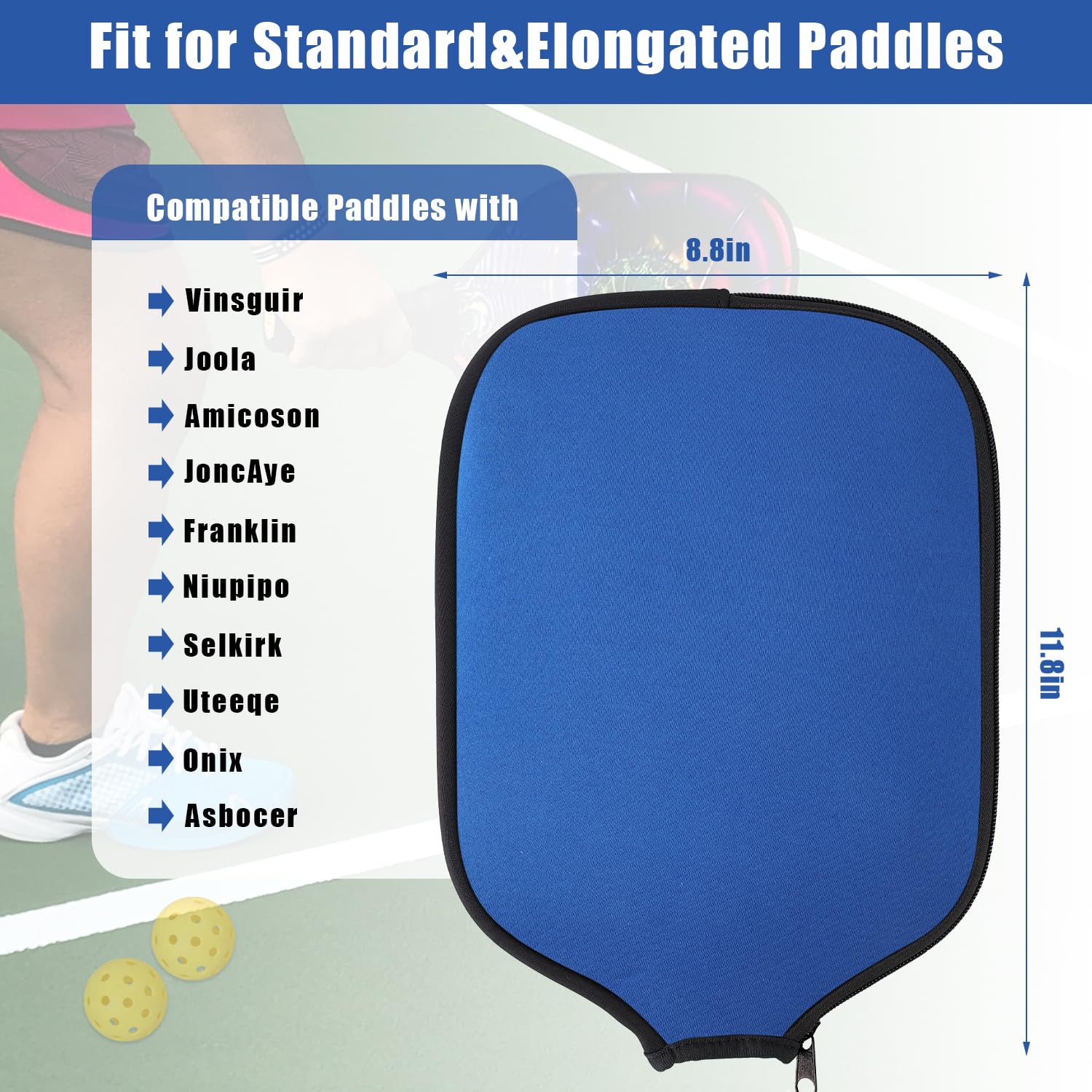 PEUTIER 2pcs Pickleball Paddle Covers, Waterproof Neoprene Pickle Ball Covers Protective Pickleball Racket Holder Sleeve with Zipper Fits Most Paddle Racket (Blue)
