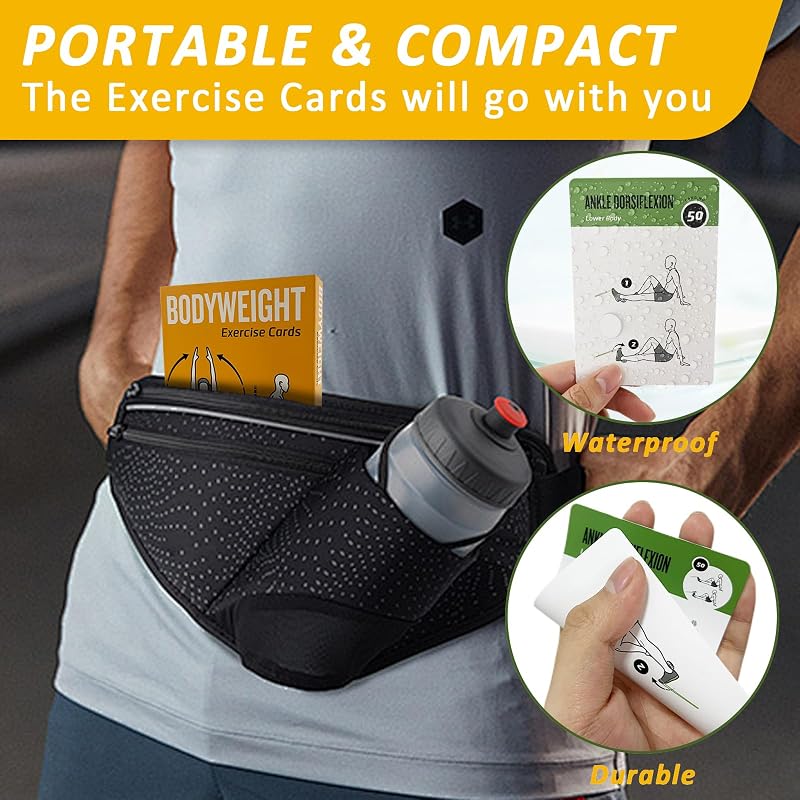 ELAORY Bodyweight & Resistance Belt Workout Cards - 100 Exercises, Large 5 x 3.5 in, Includes Variation Green1