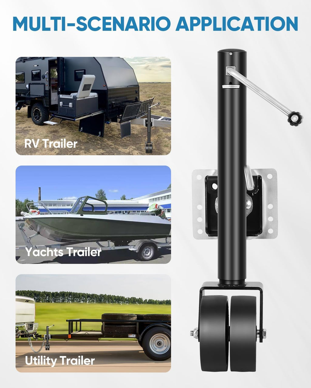 2000 lbs Heavy Duty Boat Trailer Jack - 6" Double Wheel RV Tongue Jack with 12" Lift (Black)