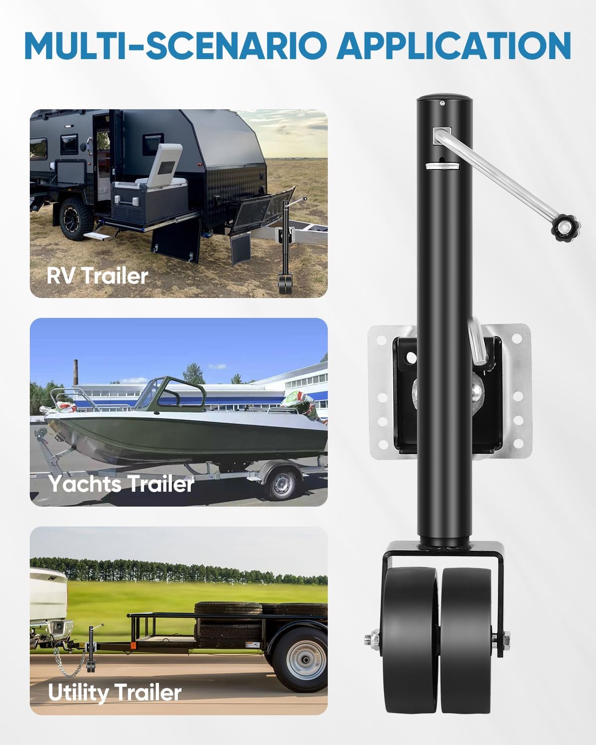 2000 lbs Heavy Duty Boat Trailer Jack - 6" Double Wheel RV Tongue Jack with 12" Lift (Black)