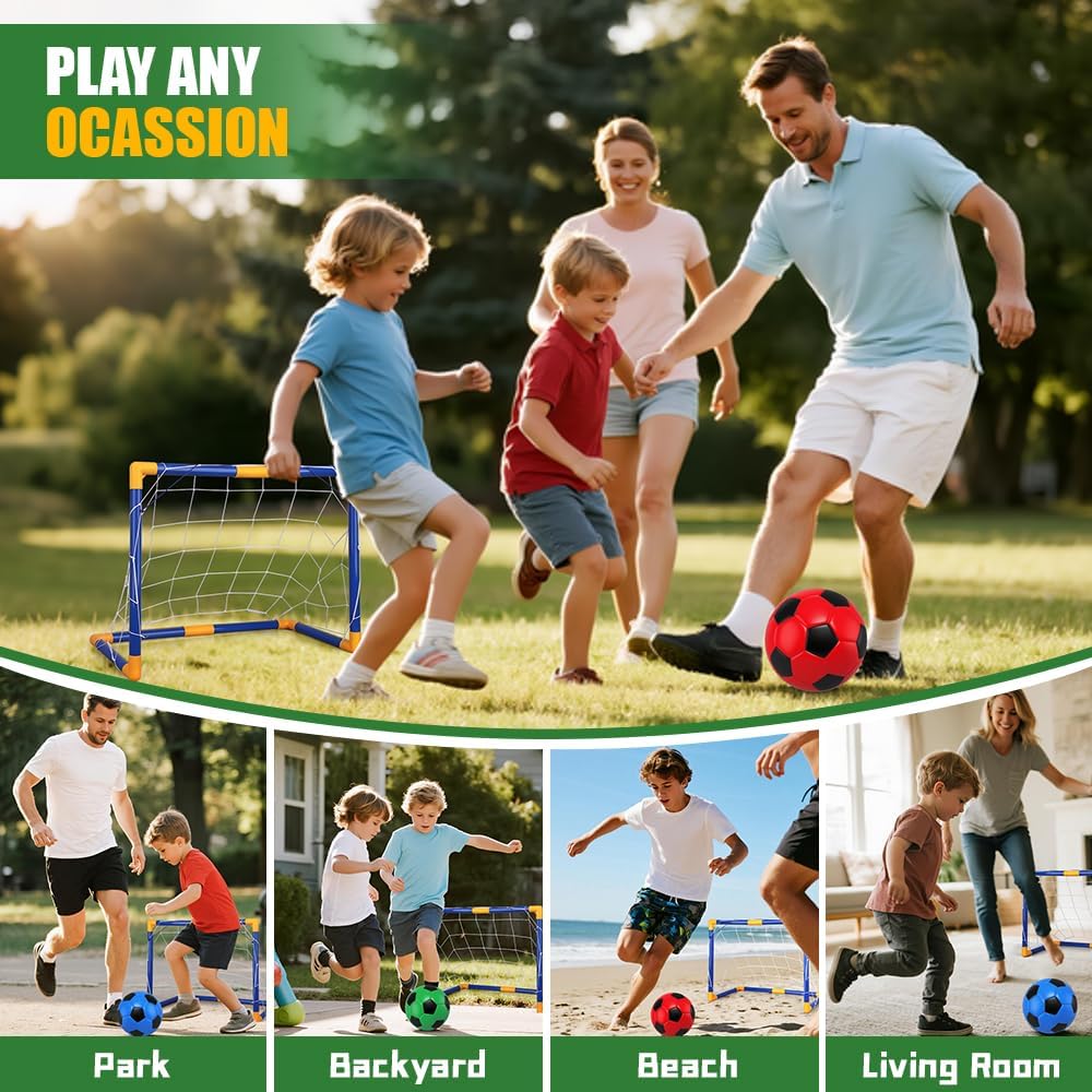 Soccer Goal Set - Portable Mini Soccer Net with 3 Balls for Kids | 23" W x 18" H x 12" D