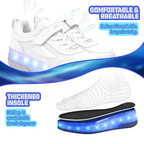 Yogeeft Kids Shoes with Wheels - 4-in-1 Light-Up Roller Skate Shoes with USB Rechargeable Breathable Sneakers for Christmas Birthday Party Gift