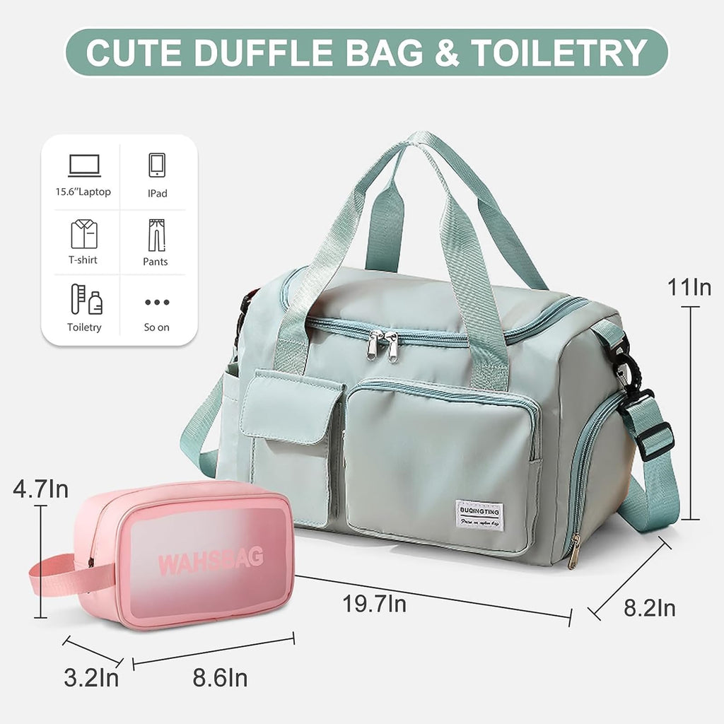 Small Gym Bag for Women, Waterproof Travel Duffle Bag Carry On Weekender Bag with Shoe Compartment & Wet Pocket, Gym Tote Bag for Travel, Workout, Sport