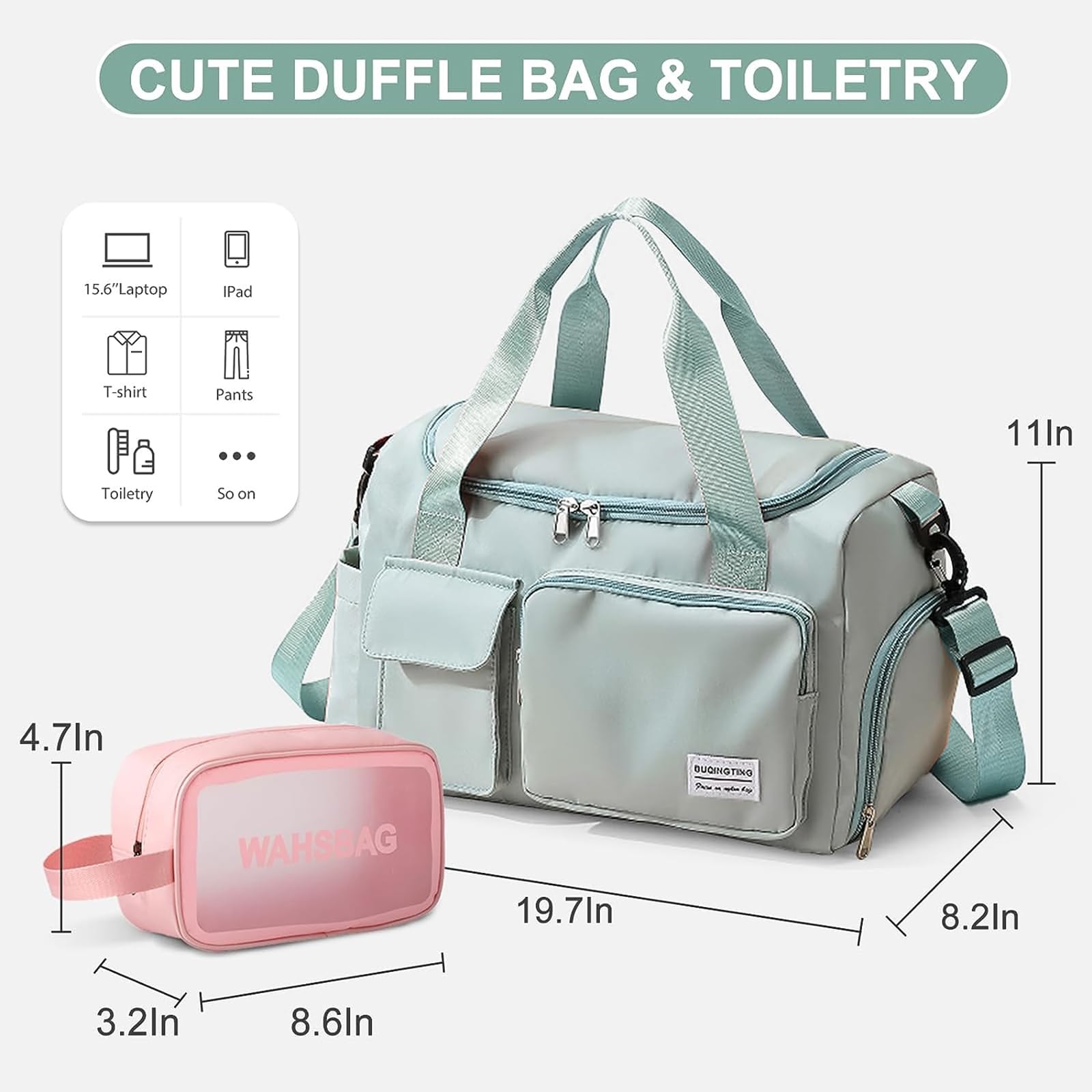 Small Gym Bag for Women, Waterproof Travel Duffle Bag Carry On Weekender Bag with Shoe Compartment & Wet Pocket, Gym Tote Bag for Travel, Workout, Sport
