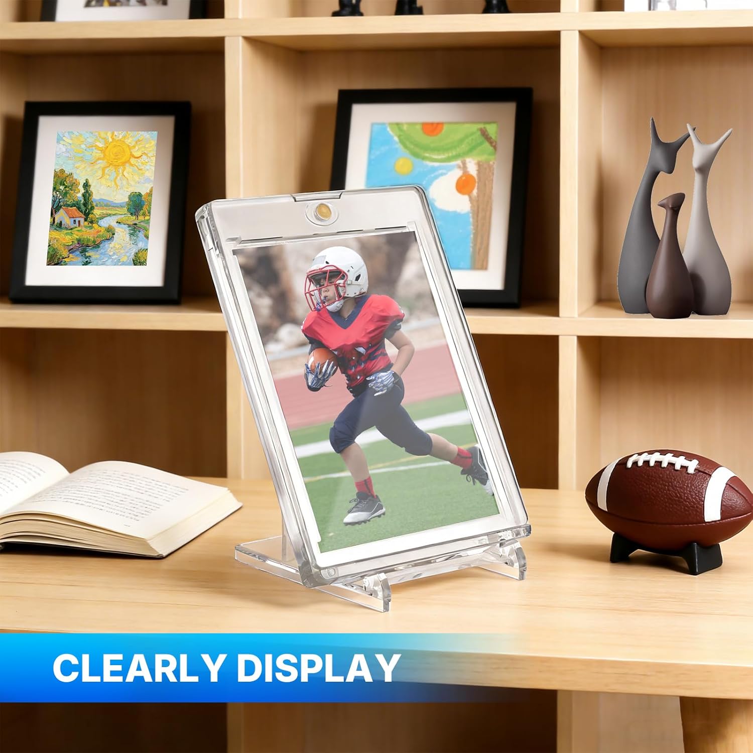 Skiennix Magnetic Card Holder - 50 Pcs 130PT Hard Protectors with 10 Stands | UV Protected Clear Display for Trading Cards