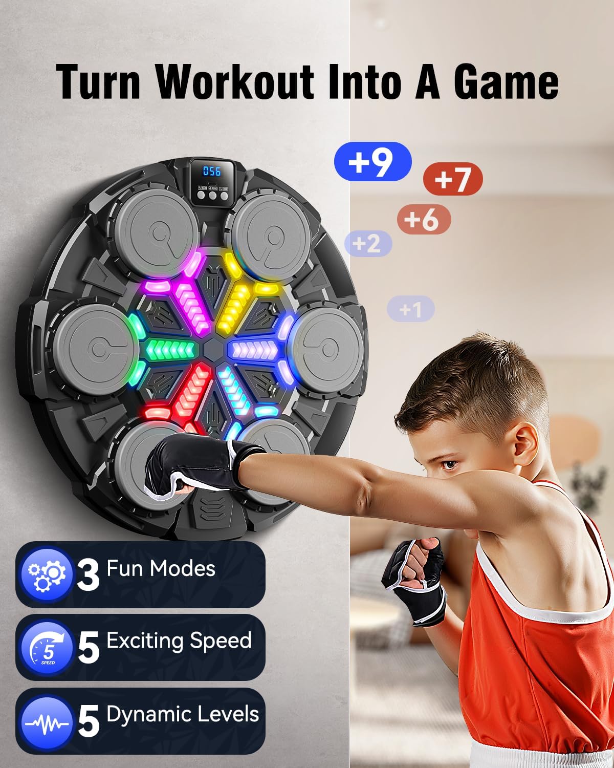 Skiennix Music Punching Machine - Bluetooth Wall Boxing Pad with Rhythm Lights & 3 Speed Modes | Home Fitness Equipment for Kids & Adults