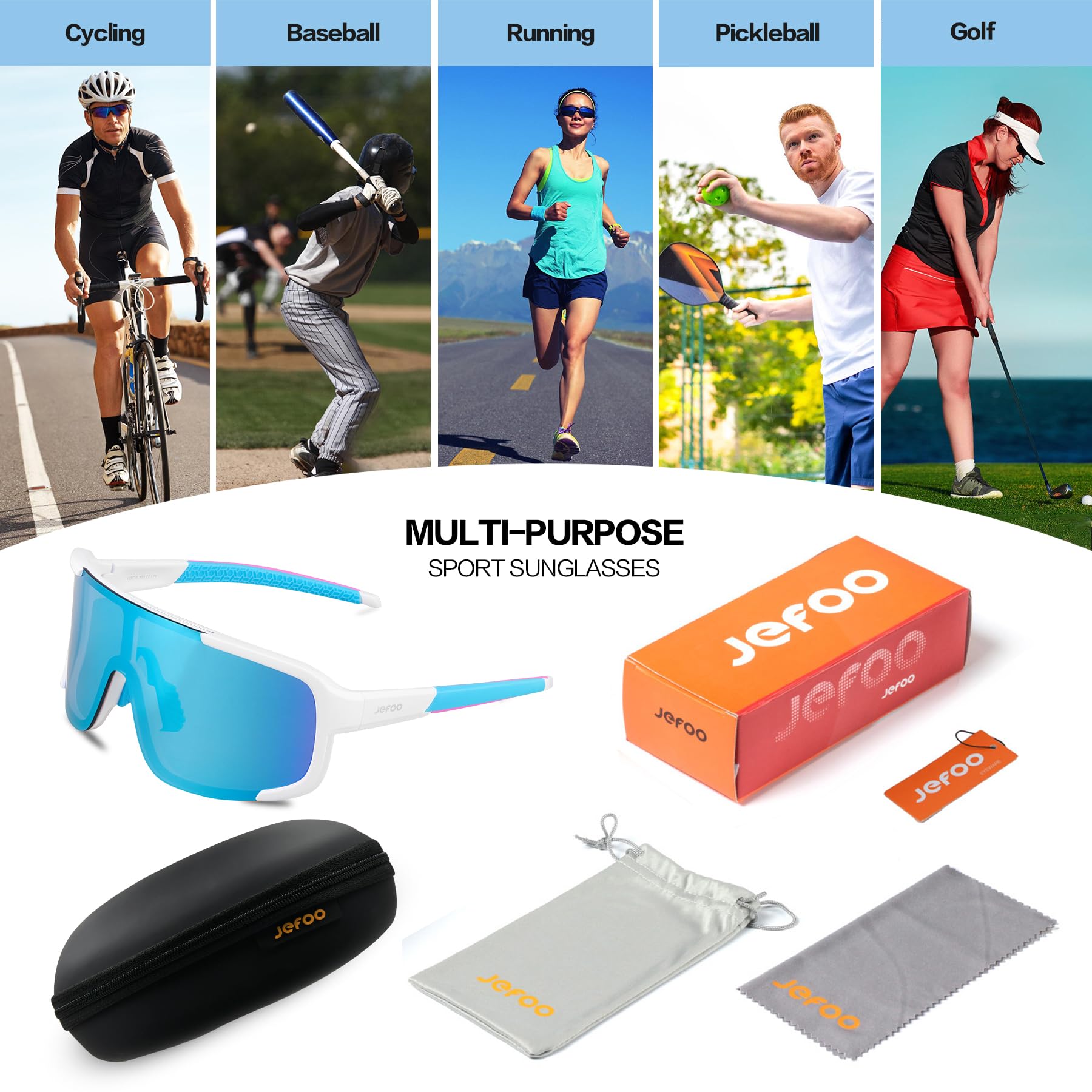 Jefoo Cycling Sunglasses for Women Men UV Protection Running Baseball MTB Biking Shades Sports Glasses