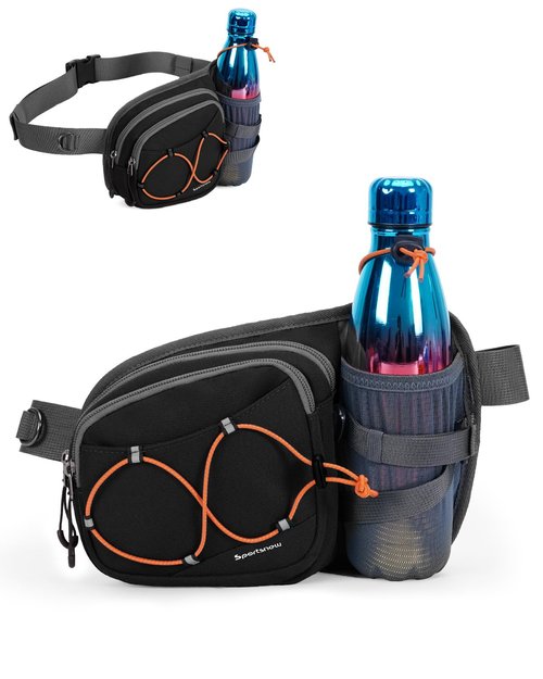 sportsnew Hydration Waist Pack with Water Bottle Holder, 2L Large Fanny Pack for Running Hiking Dog Walking, Water-Resistant Crossbody Waist Bag for Men Women, Black
