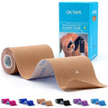 OK TAPE Extra Wide Kinesiology Tape, Precut Strips, Elastic Physical Therapy Athletic Tape for Pain Relief & Joint Support, Latex Free | Back, Shoulder, Knee (4" x 10" - 10Pcs) Beige