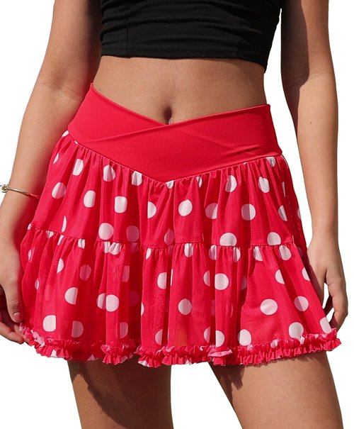 Luopeisi Polka Dot Skirt Red Skorts for Woman with Shorts High Waist Mesh Skirts with Pockets Cute Theme Park Outfits Womens Valentines Day Outfit Funny Mini Skort Short,S