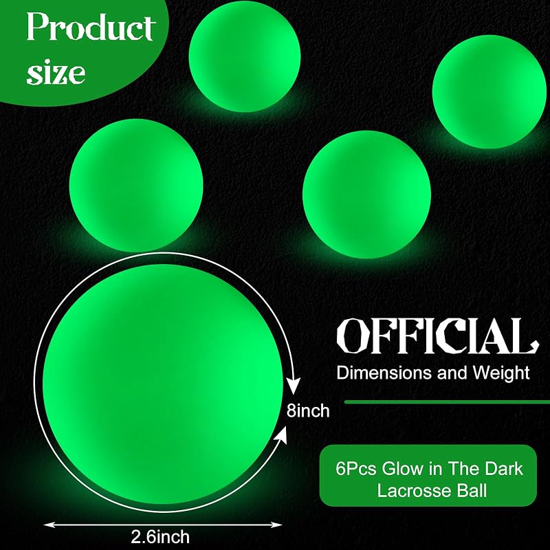 Glow in the Dark Lacrosse Balls Official Size - Six Pack, Green+6 - Soulchen