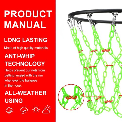 Heavy Duty Basketball Net Replacement by [Brand Name] - Anti-Rust Resin for Indoor/Outdoor Use | Standard 12-Ring