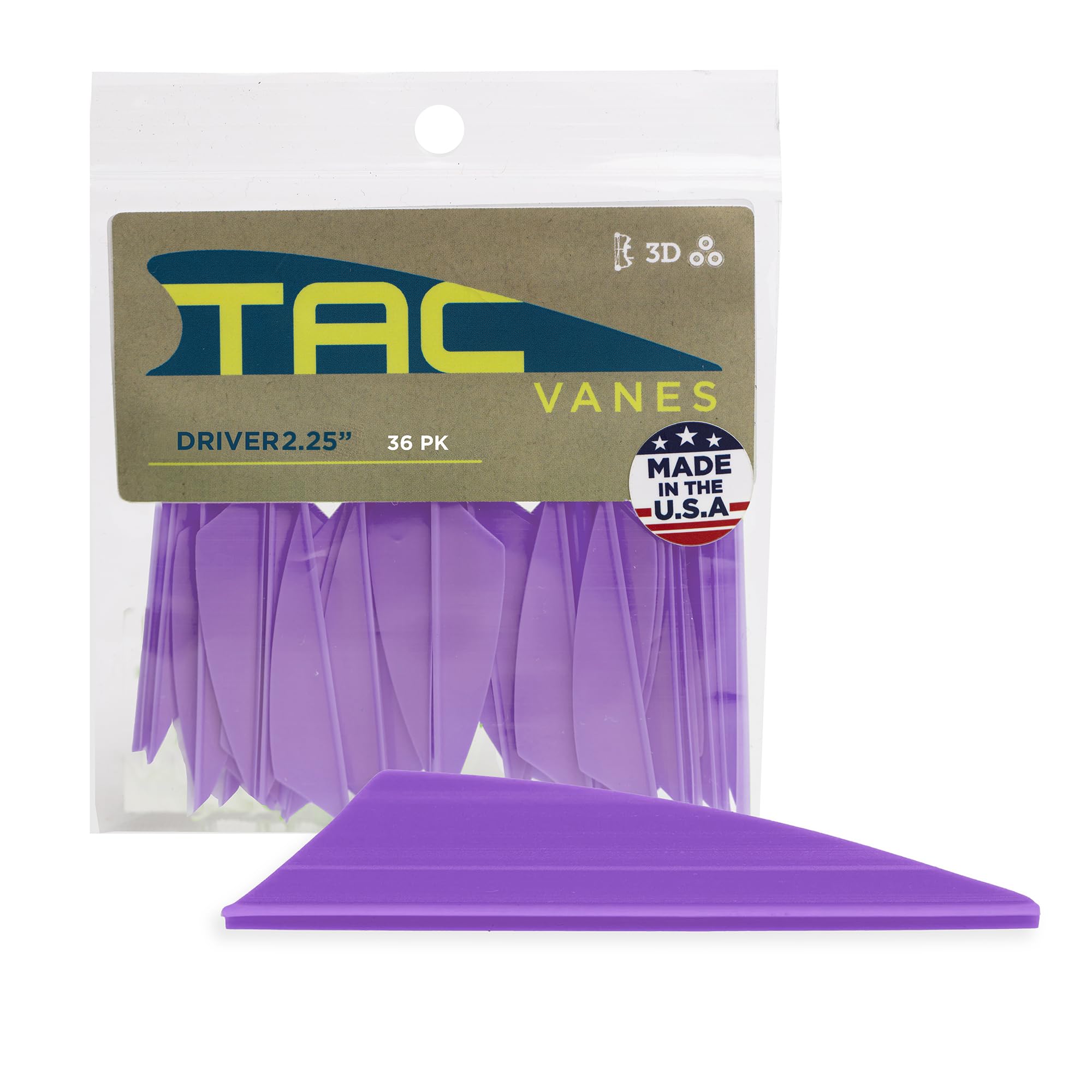 TAC Vanes 2.25" Driver Arrow Vanes | Archery Fletching for Compound & Crossbow | Durable, Lightweight, High Accuracy, Purple 36 Pack