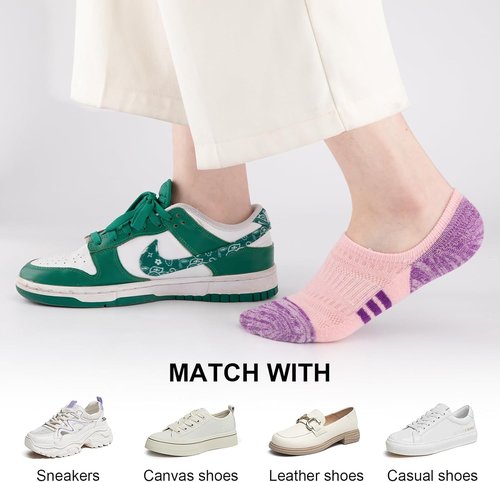 COOPLUS No Show Socks - Women's Athletic Cushioned Cotton | Low Cut Non-Slip Running Socks (6 Pairs)